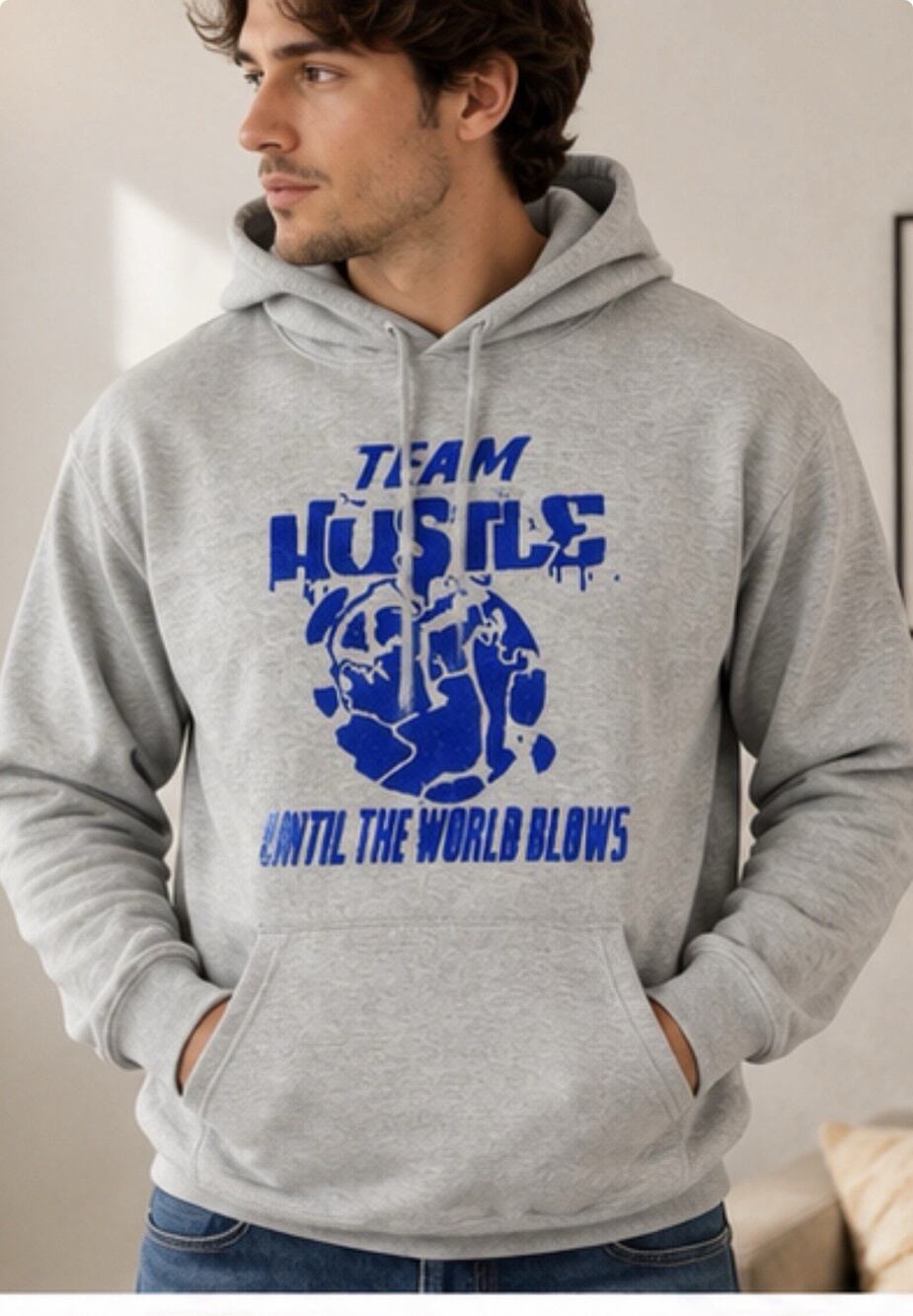Highland Originals Team Hustle Graphic Hoodie Gray Pullover Men’s Large